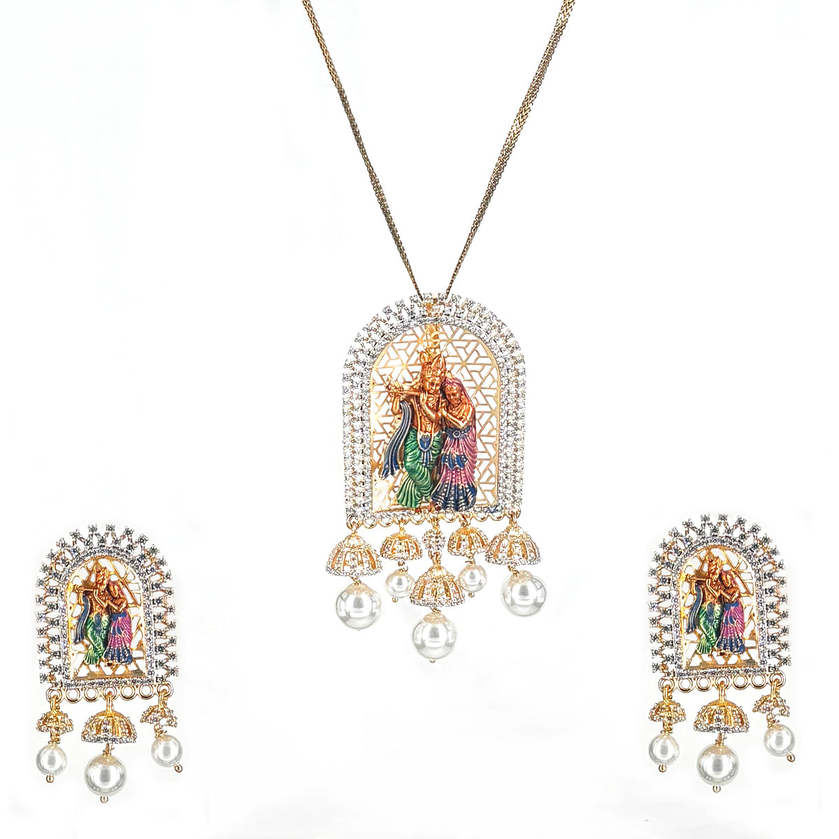 Radha Krishna Temple Pedant Jewellery Set