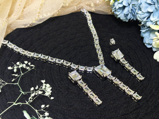 Tennis-style necklace and pair of matching drop earrings set