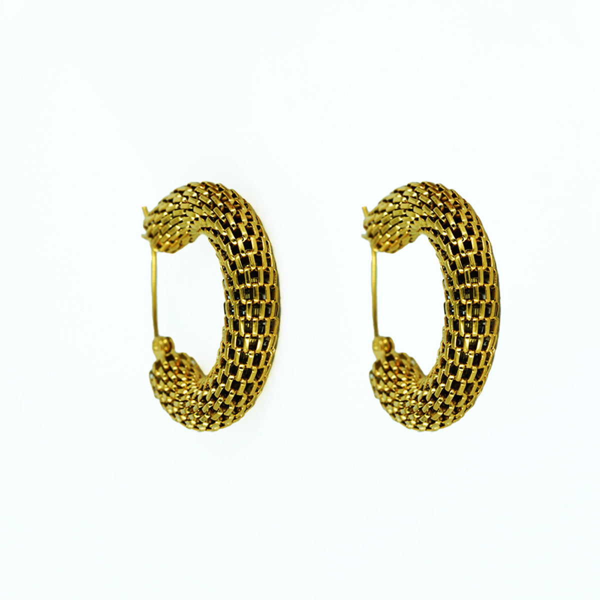 Gold mesh hoop earrings