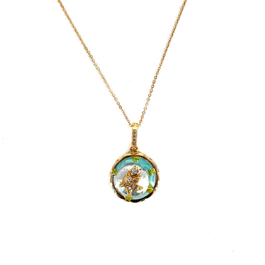 Ocean pearl and turquoise pendant chain