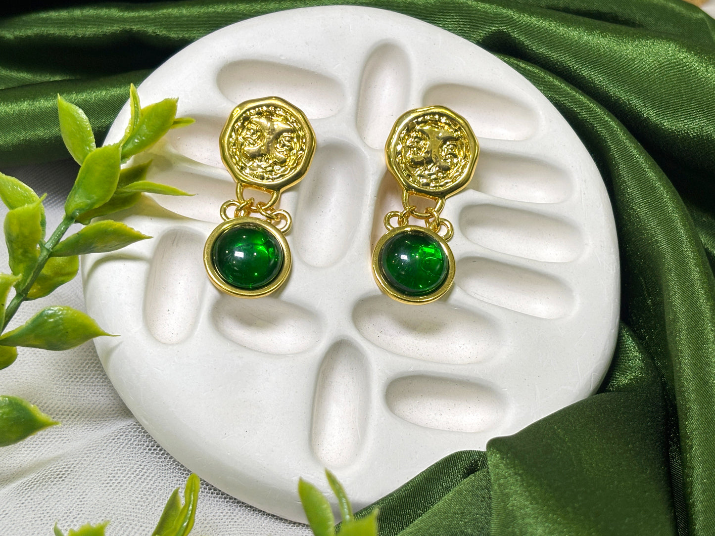 Striking green stone earring