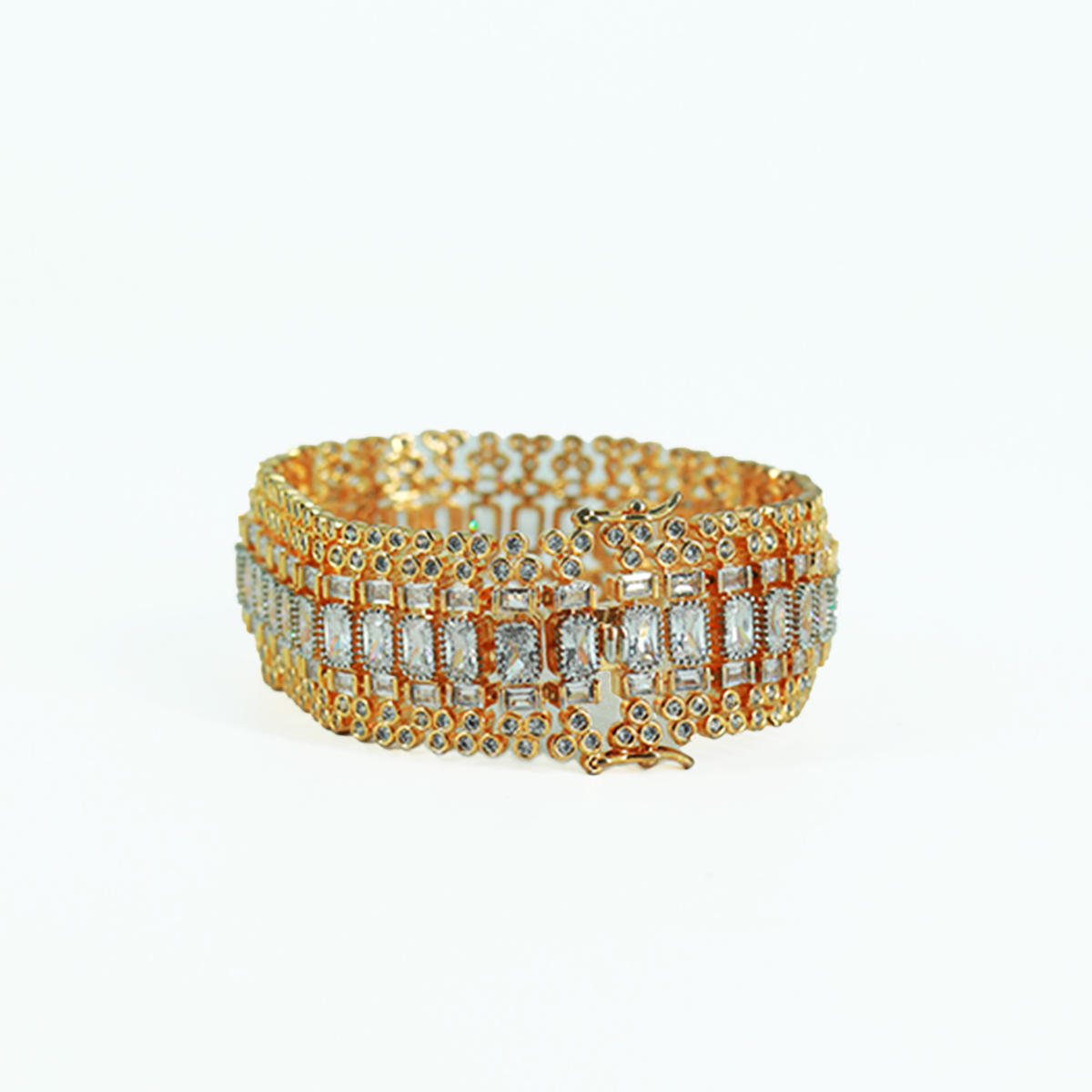 Emerald-cut crystal and gold bracelet
