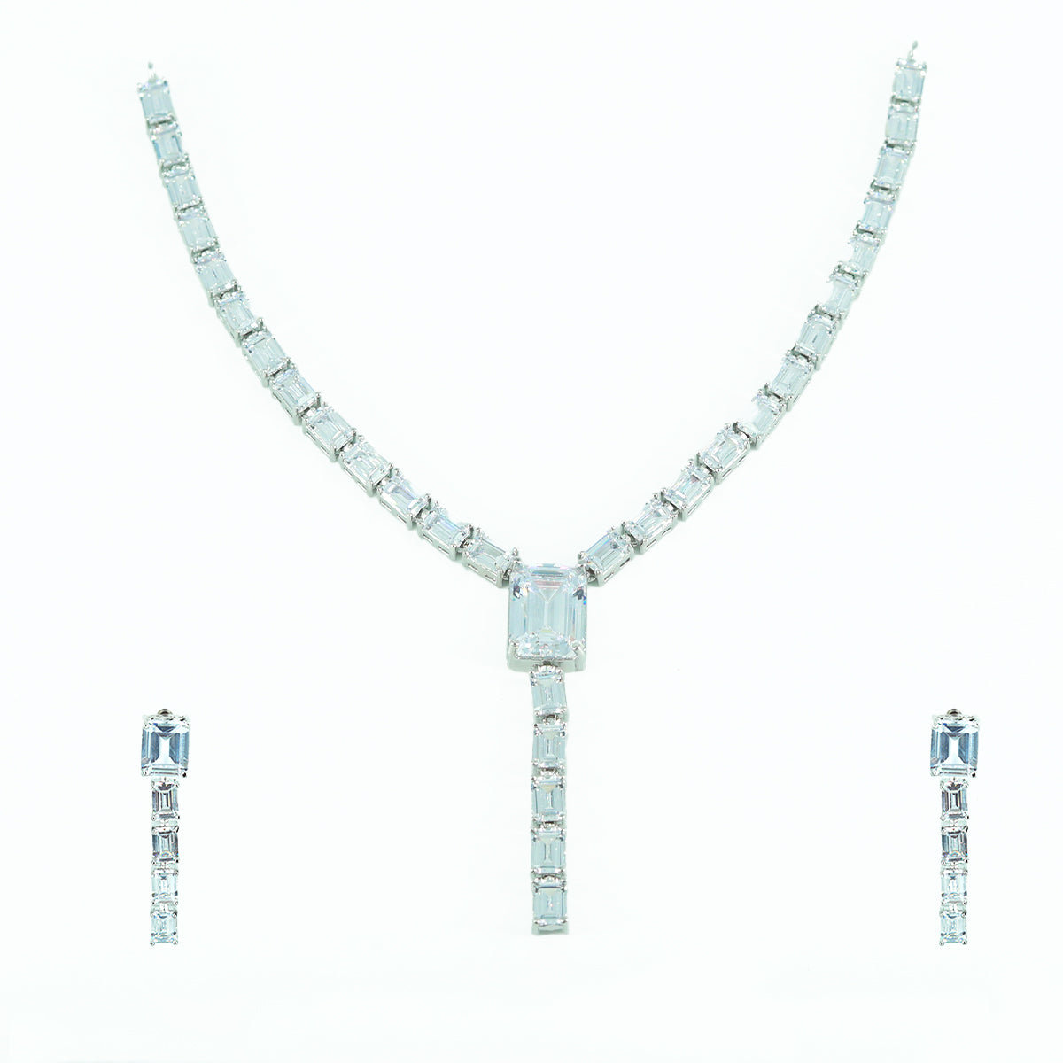 Tennis-style necklace and pair of matching drop earrings set