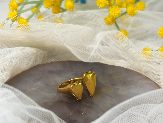 Golden heart beat ring