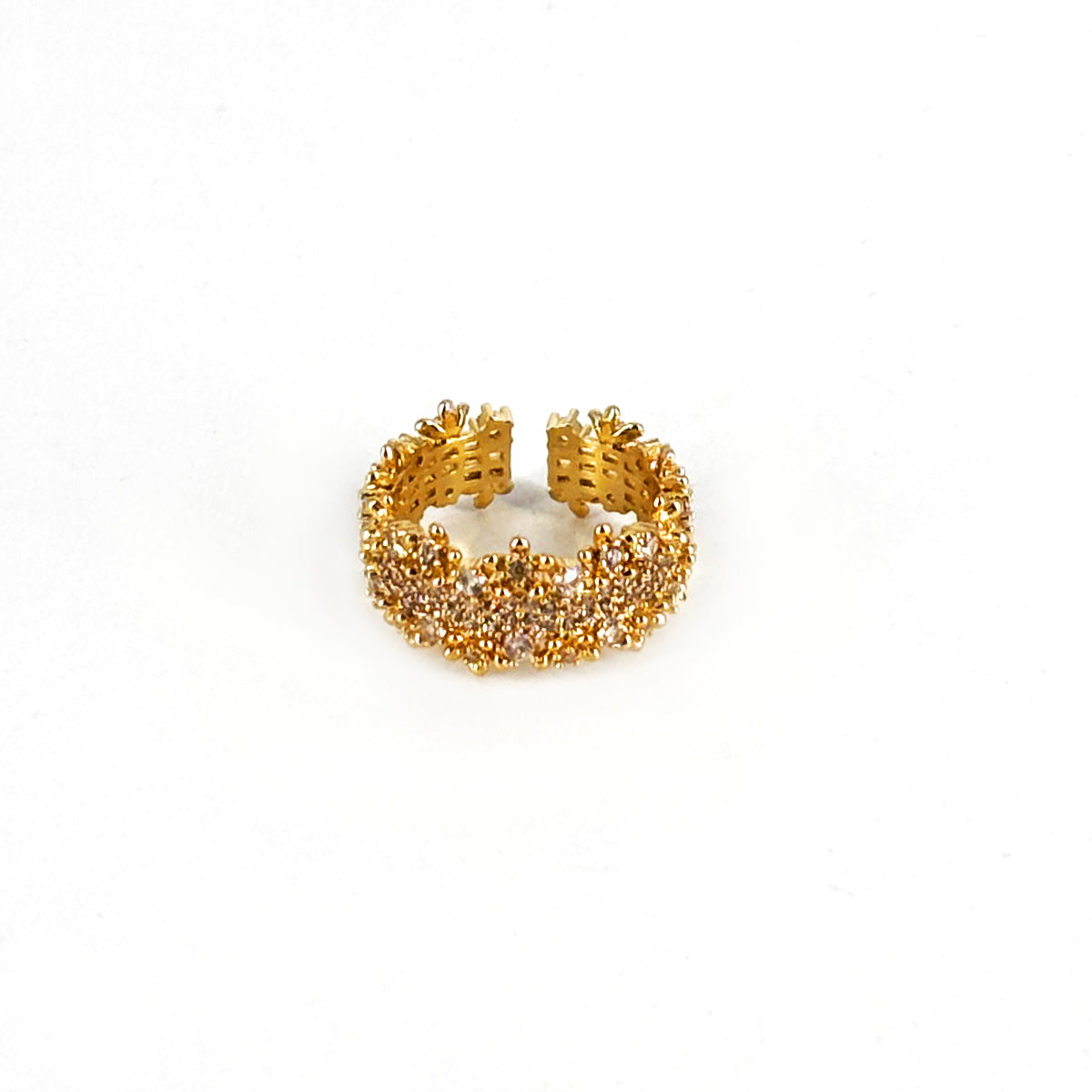 Triple row gold and crystal ring