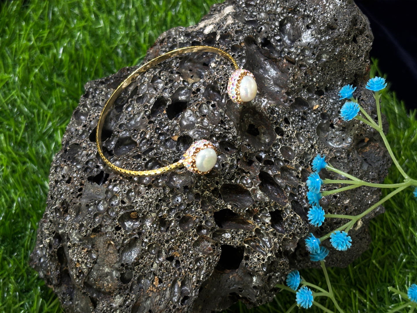 Gold and Pearl embellished open cuff bracelet