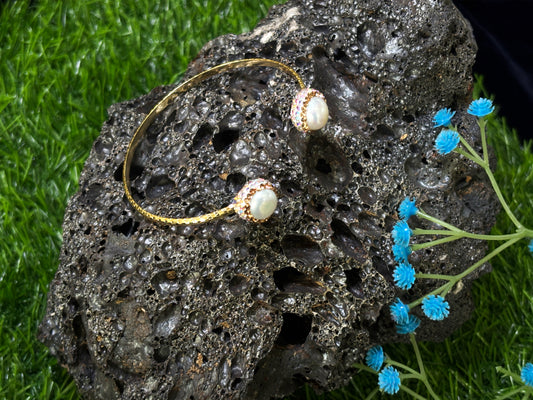 Gold and Pearl embellished open cuff bracelet