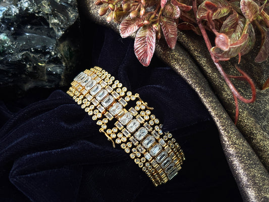 Emerald-cut crystal and gold bracelet