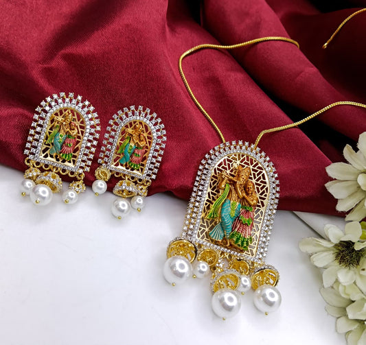 Radha Krishna Temple Pedant Jewellery Set